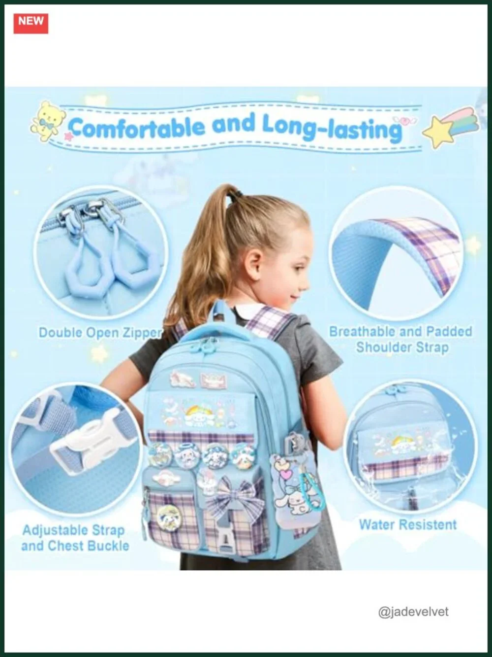 Kids Anti-Theft Backpack Set with 24 Pcs Accessories, Waterproof Nylon